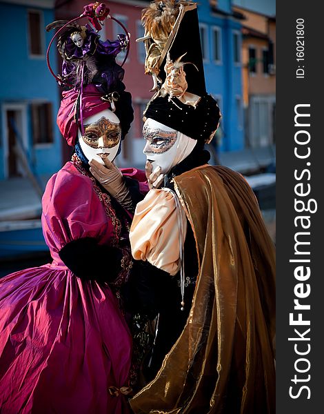 Two women in carnival masks on carnival in Venice. Two women in carnival masks on carnival in Venice