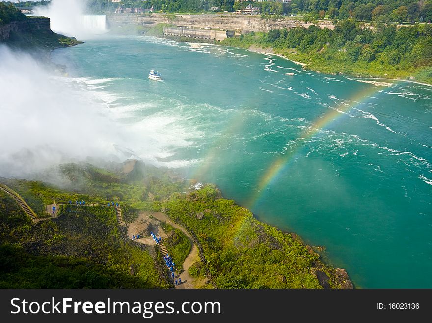Rainbow over Niagara falls and river