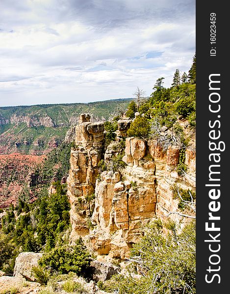 Rock formation and cloudy skies at Grand Canyon. Rock formation and cloudy skies at Grand Canyon