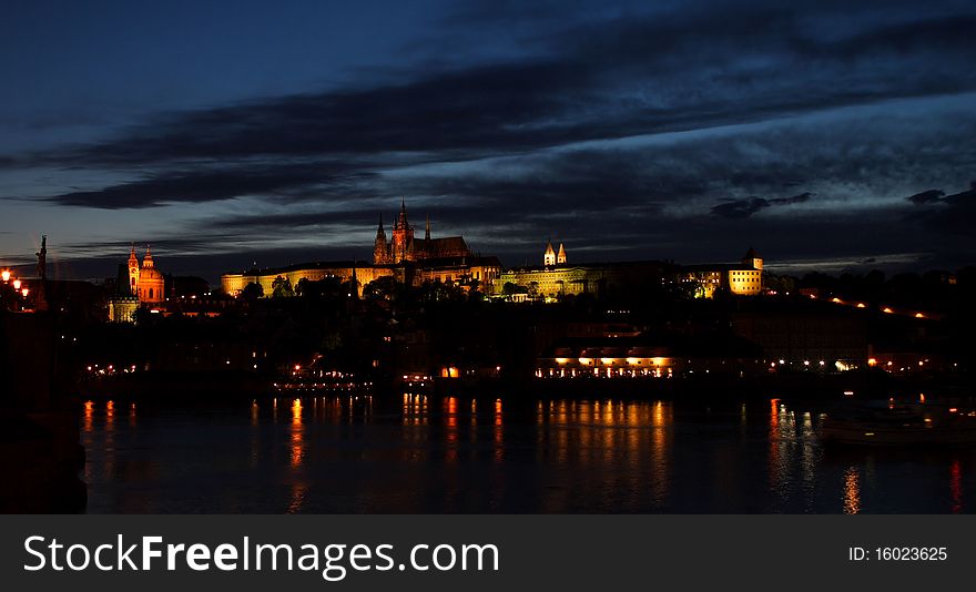 Night scenery of castle in Praha