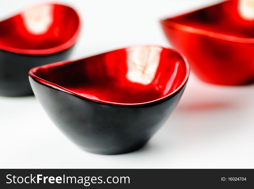 Three east Asian bowls on a white background. Three east Asian bowls on a white background