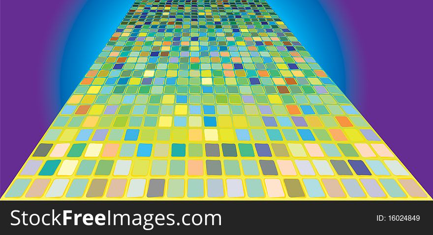 Abstract Perspective Green Mozaic Road. Color bright decorative background illustration.