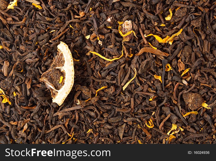 Black aromatic tea. food background