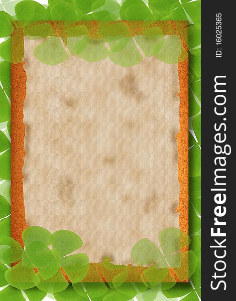 Old Paper Background With Green Leaves