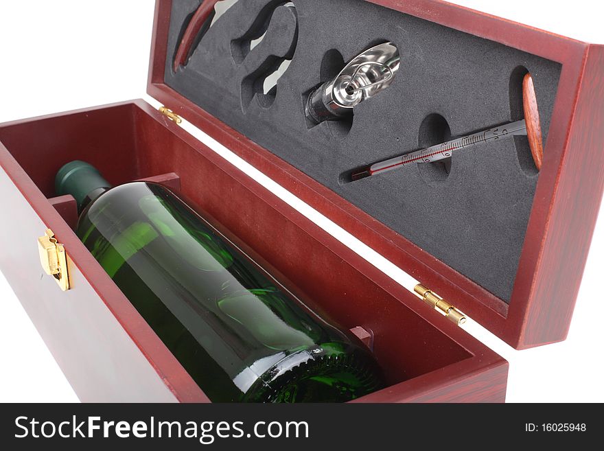 Bottle of white wine and sommelier set