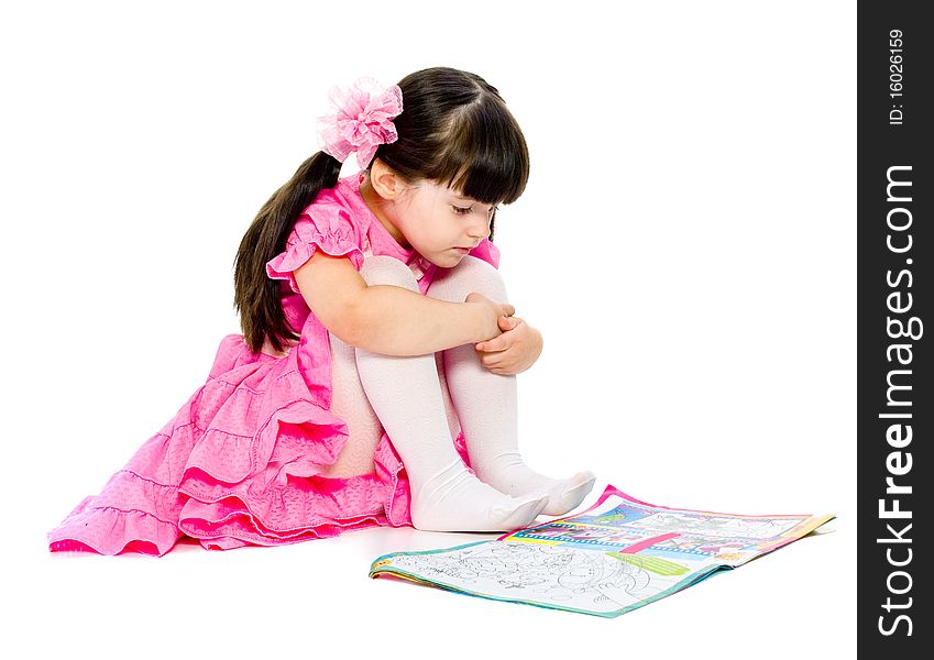 Little  girl with kids book. isolated