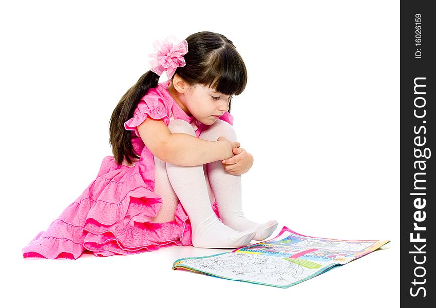 Little  Girl With Kids Book. Isolated