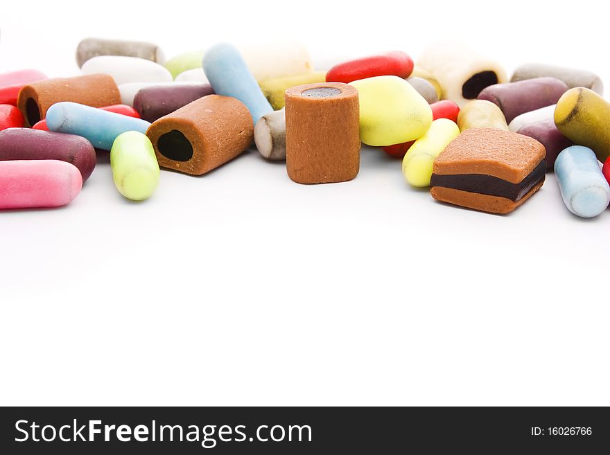 Multicolored licorice isolated over white