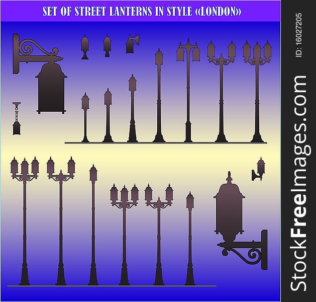 Set of silhouettes of street lanterns - vector