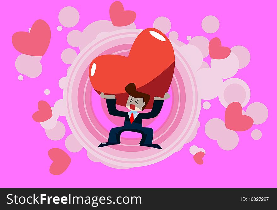 Image of a man who is carrying heart on his shoulders on valentine day. Image of a man who is carrying heart on his shoulders on valentine day