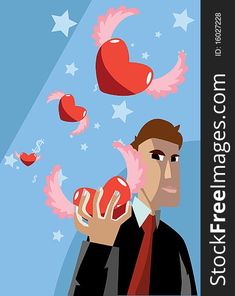 Image of a man who is bundle heart in his hand on valentine day. Image of a man who is bundle heart in his hand on valentine day