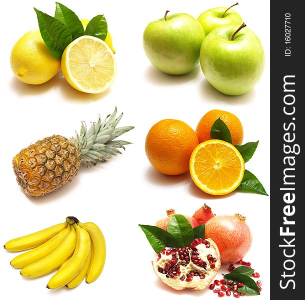 Large page of fruits and nuts on white background. Large page of fruits and nuts on white background