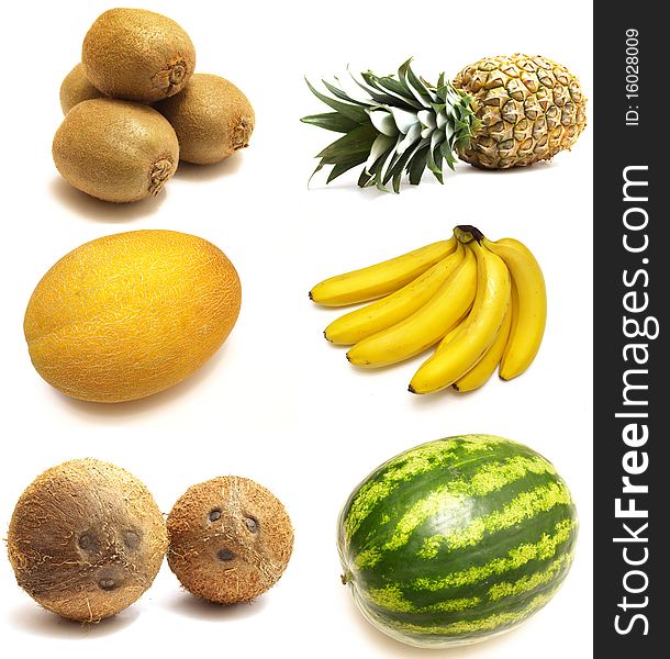 Fresh healthy fruit assortment isolated over white. Fresh healthy fruit assortment isolated over white