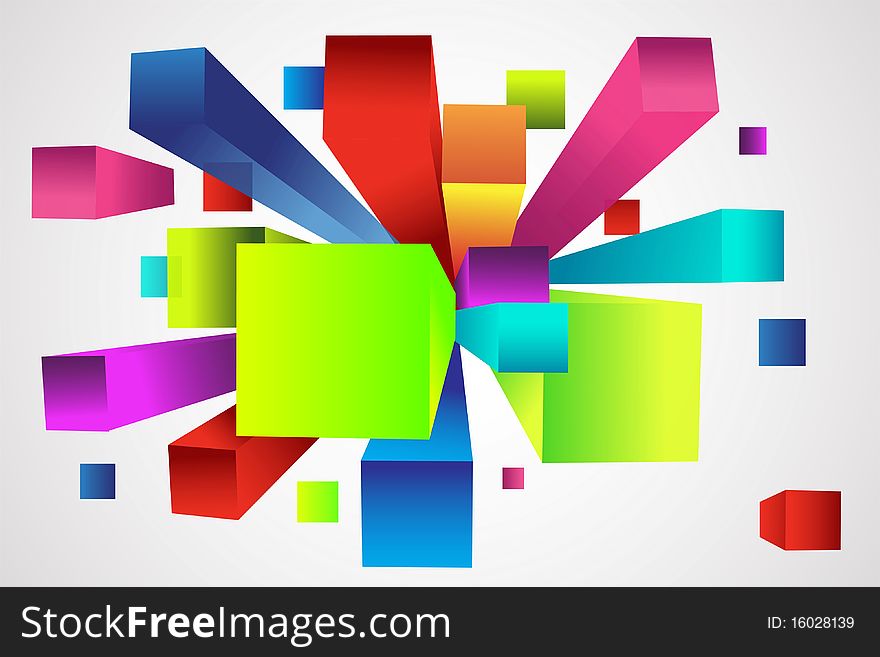 Illustration of colorful background with exploring cubes. Illustration of colorful background with exploring cubes
