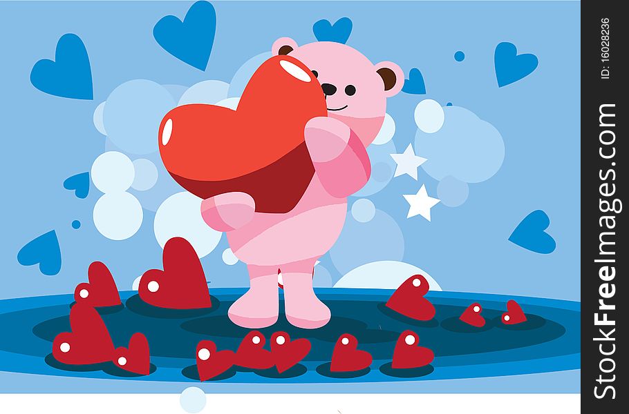 Image of a Teddy Bear which is carrying a big heart to show love on valentine. Image of a Teddy Bear which is carrying a big heart to show love on valentine