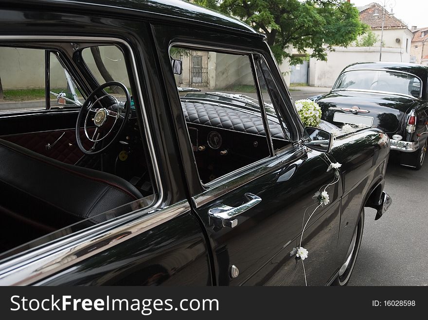 Old Soviet black car used as wedding car in Vilnius. Old Soviet black car used as wedding car in Vilnius