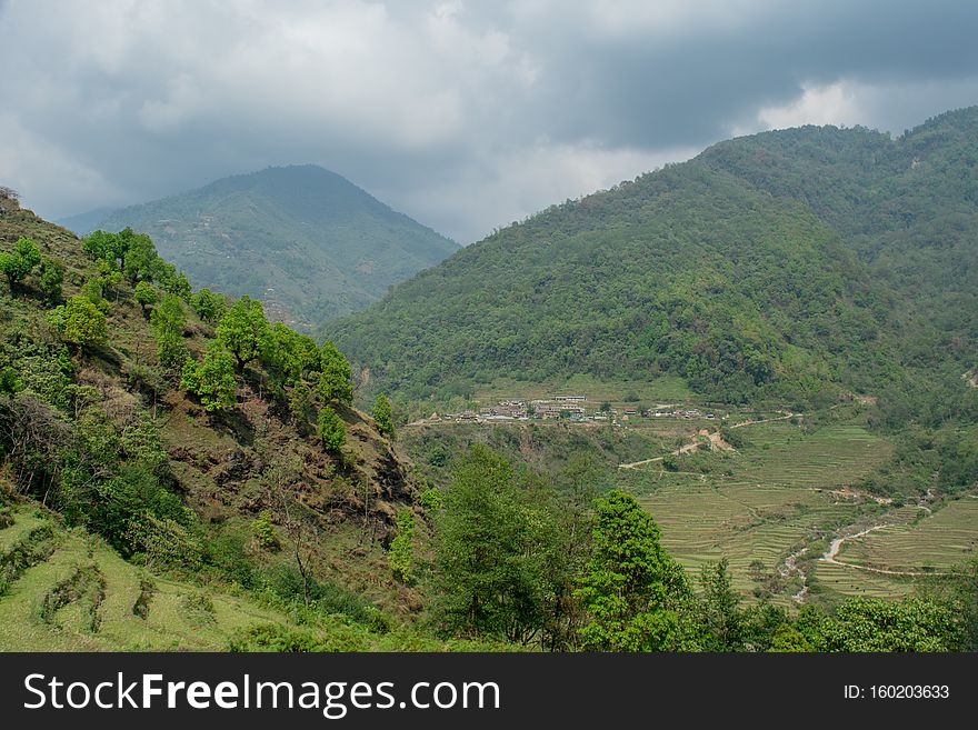 Beautiful landscape of valley with green hills