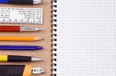 Pens And Pencils On Pad Stock Photo Pens And Pencils On Pad Stock Photo
