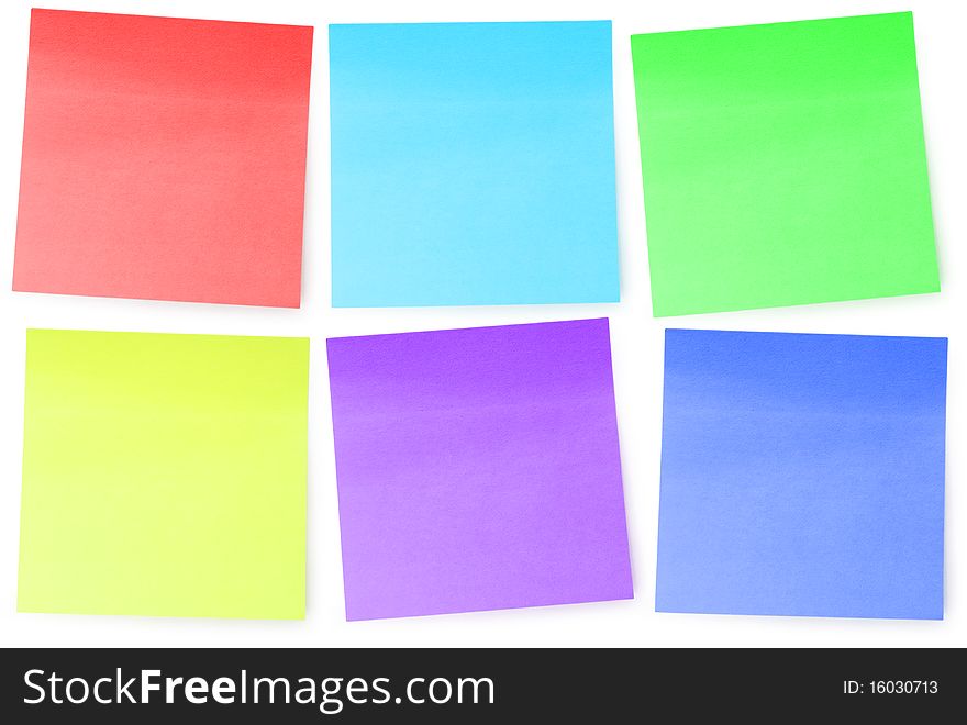 Six color stickers pasted on white background
