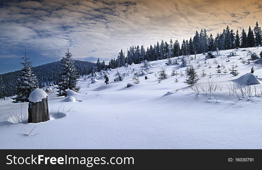 Snowy mountains in the center Smrekovica in the Slovak Republic. Snowy mountains in the center Smrekovica in the Slovak Republic