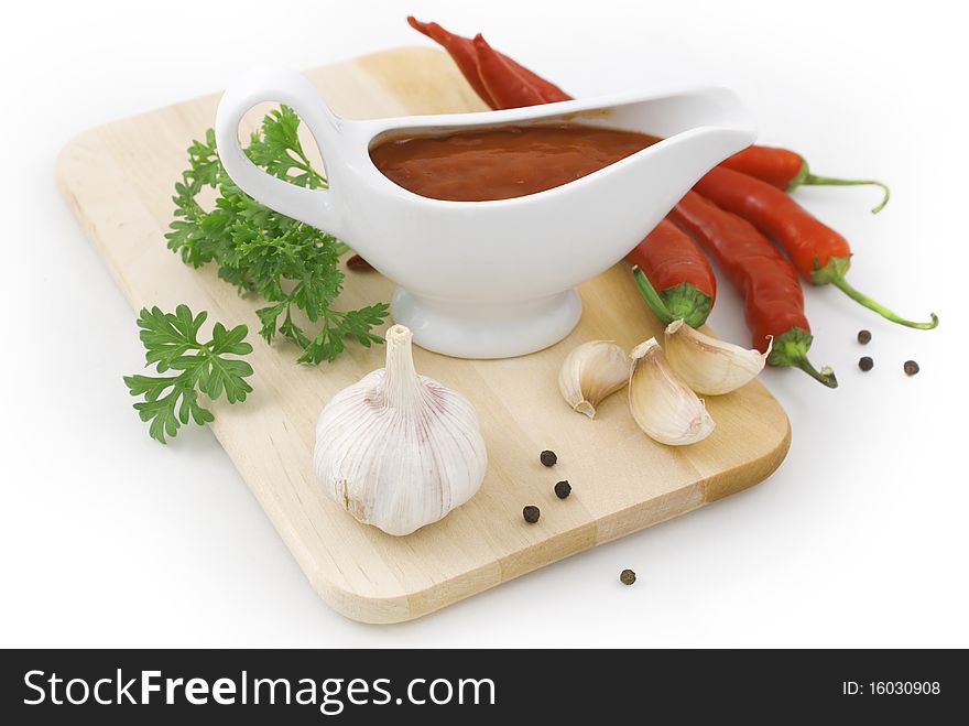 Fresh nice sauce ingredients isolated on white. Fresh nice sauce ingredients isolated on white