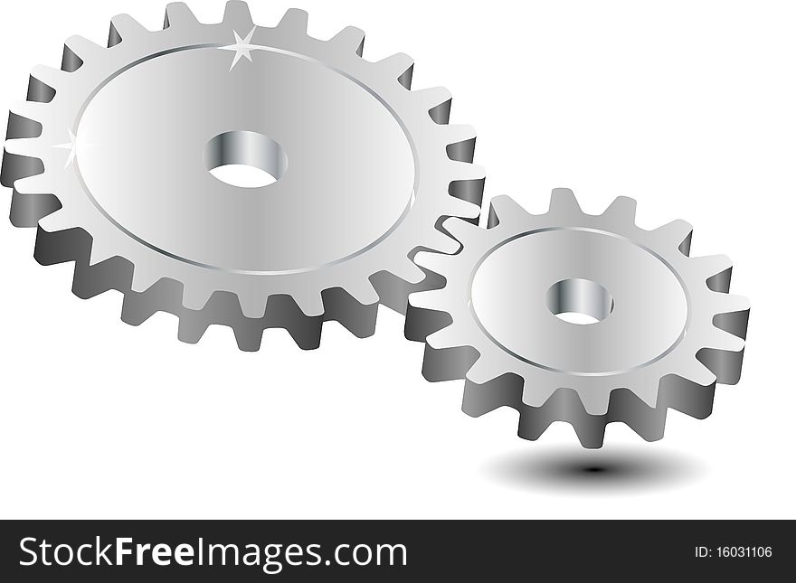 Vector illustration of gears in 3d with shadow