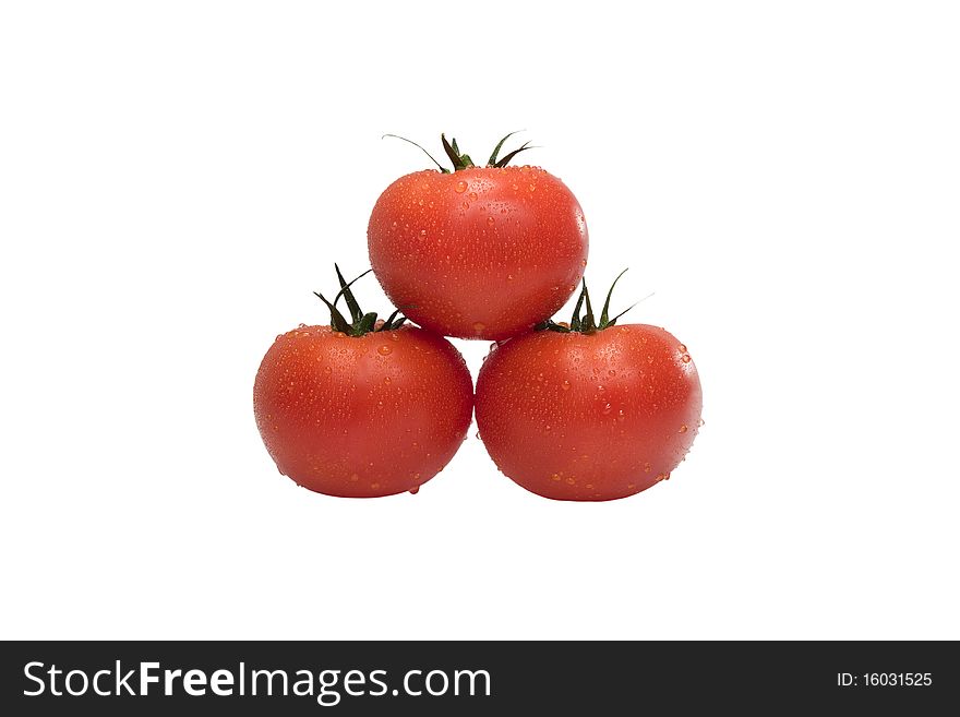 Group of ripe tomatoes on a white background