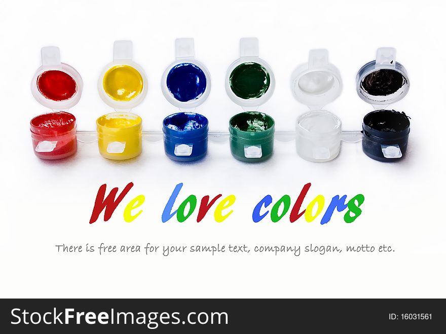 Plastic small bottles with colors, place for your text. Plastic small bottles with colors, place for your text