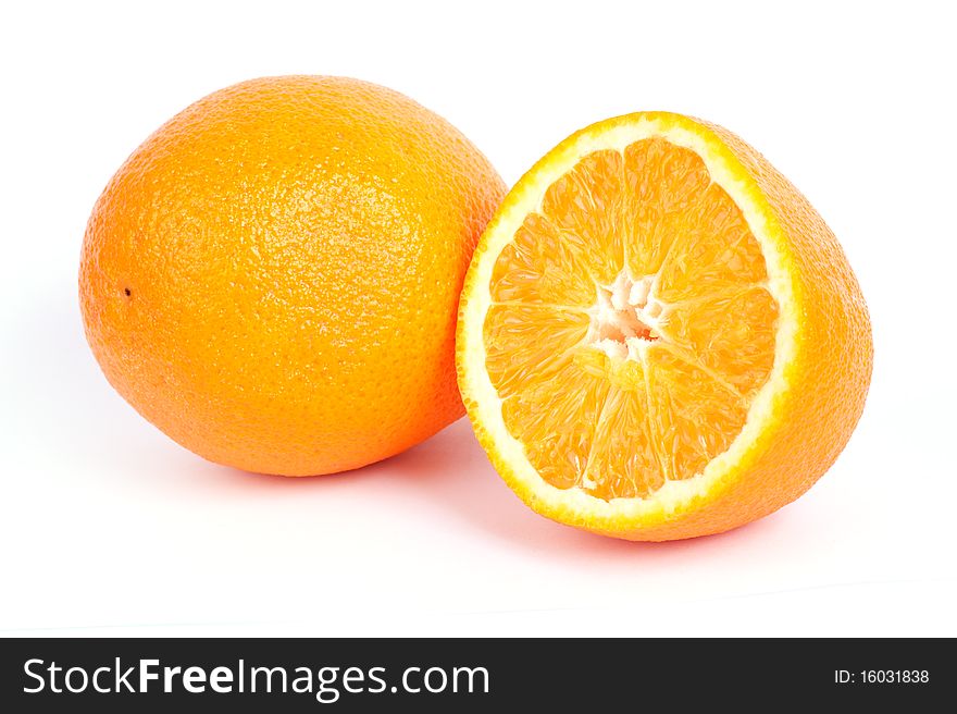 Ripe orange isolated on white background.
