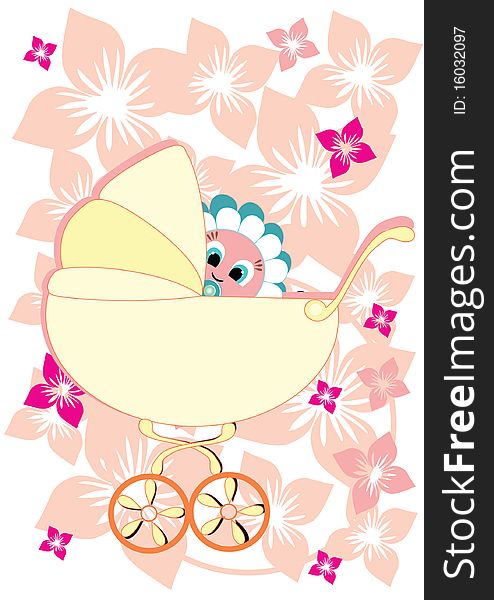 Baby buggy and flower background