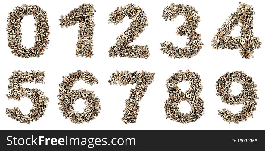 Numbers made of bolts isolated on white