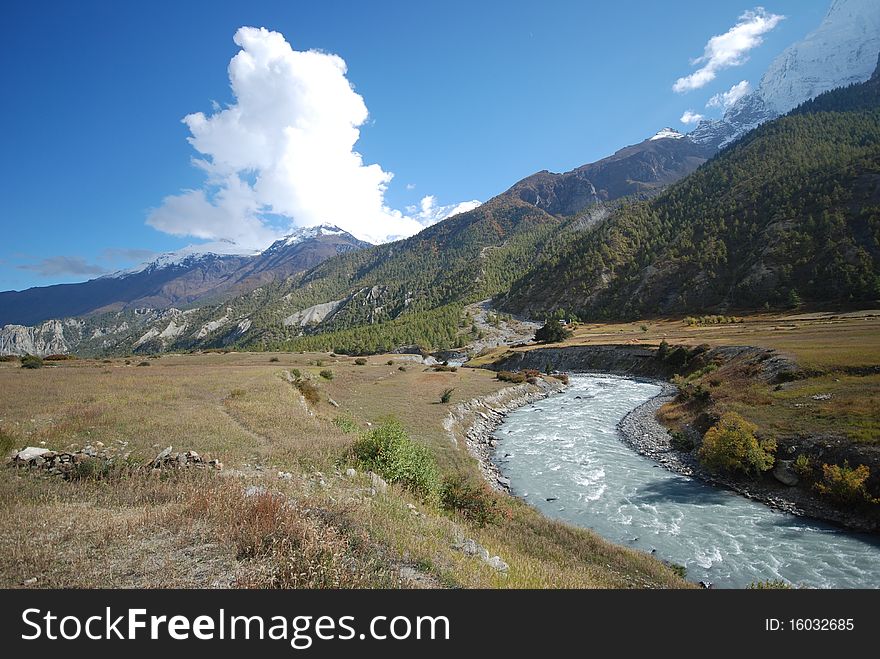 View from the around Annapurna trek in Nepal. View from the around Annapurna trek in Nepal