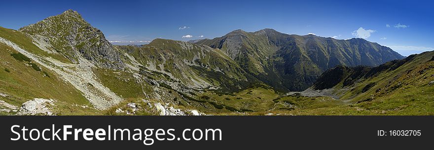Panorama of the peaks in the Western Tatras, Å½iar saddle. Panorama of the peaks in the Western Tatras, Å½iar saddle