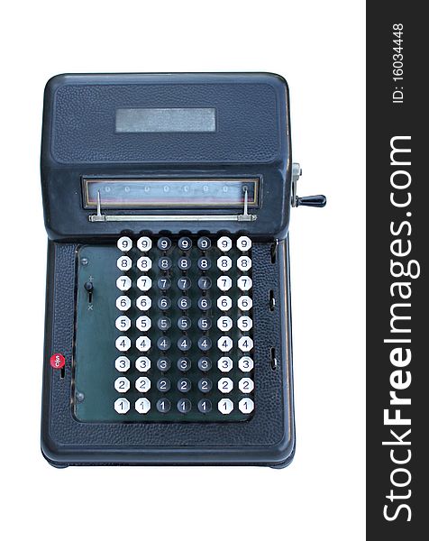 Old black calculator machine from Germany. Old black calculator machine from Germany
