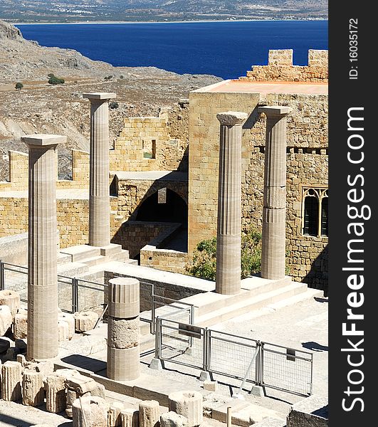 Ancient Acropolis in Rhodes. Lindos city. Greece