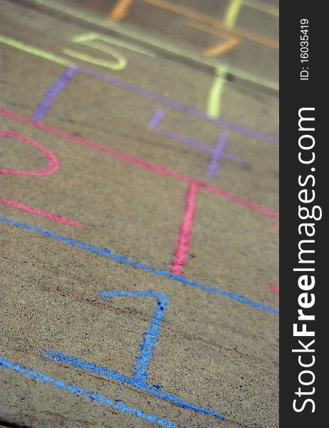 Close up of hopscotch drawn on pavement