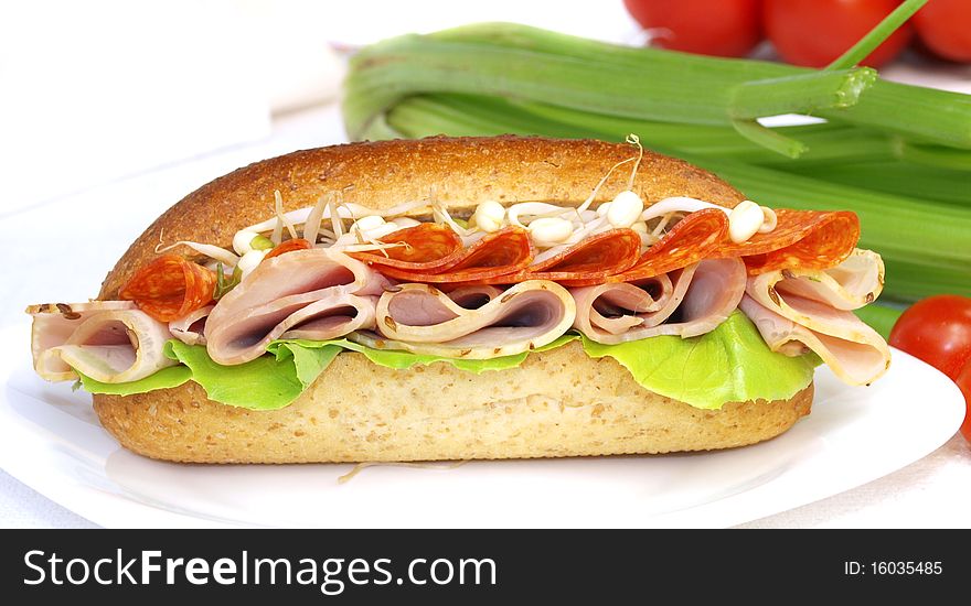 Delicious healthy sandwich, studio photo