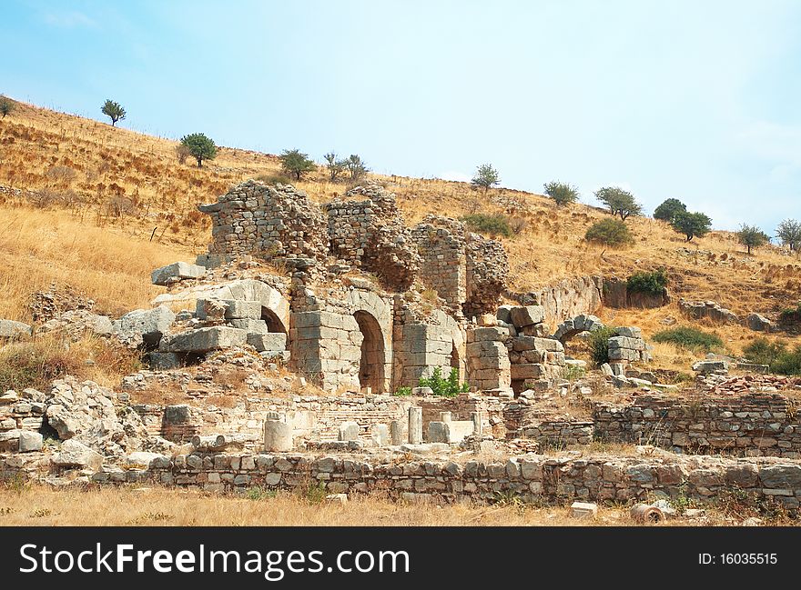 Ruins Of Columns In Ancient City Of Ephesus