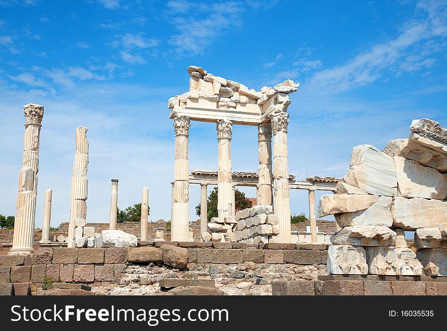 Trajan Temple columns in ancient city of Pergamon, Turkey. Trajan Temple columns in ancient city of Pergamon, Turkey