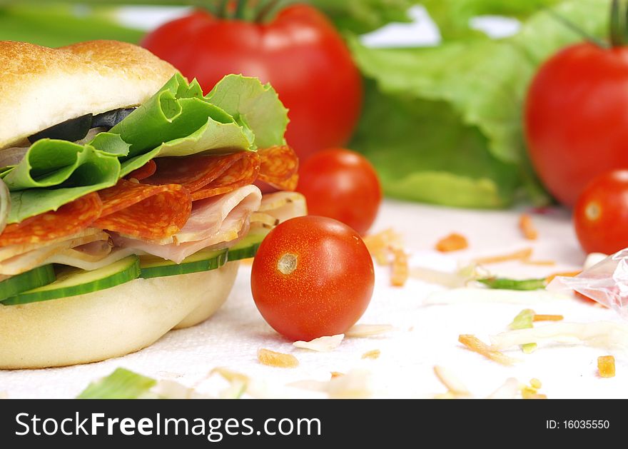 Delicious healthy sandwich served on silver plate, studio photo