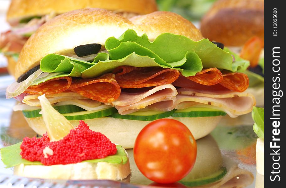 Delicious healthy sandwiches, studio photo