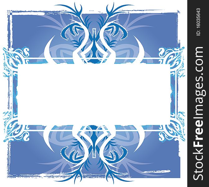 Blue frame with abstract shapes and white copy space for your text.