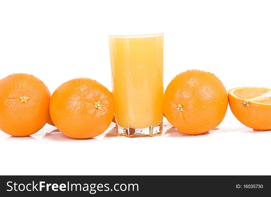 Isolated yellow orange and juice on white