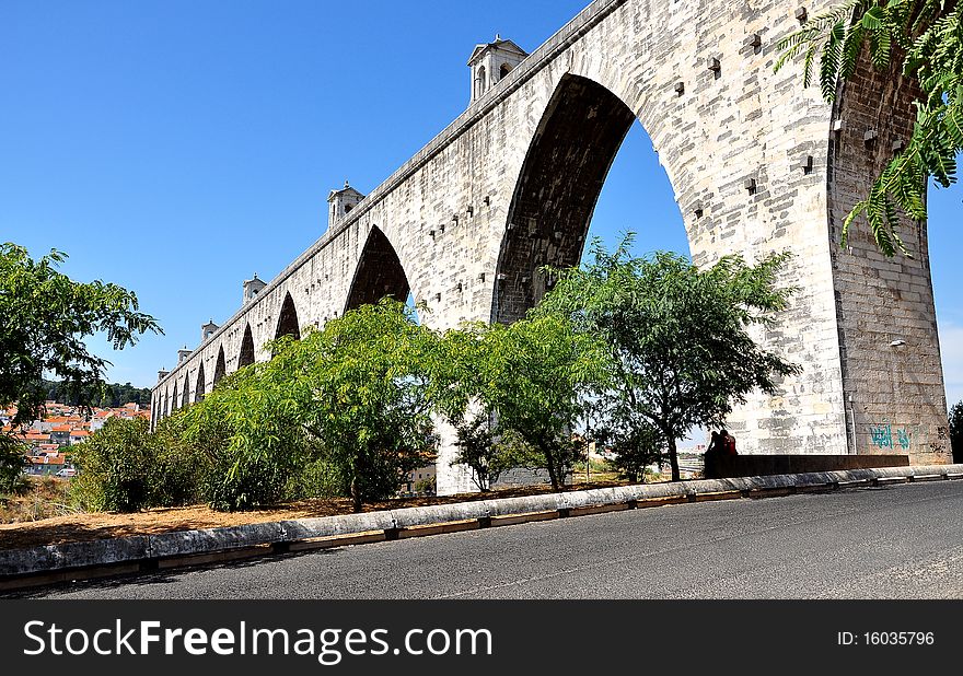 The historic architecture water in Lisbon was built in 18 century, Portugal. The historic architecture water in Lisbon was built in 18 century, Portugal