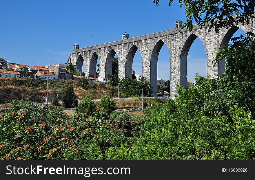 The historic architecture water in Lisbon was built in 18 century, Portugal Passes through the mountains and tunnels. The historic architecture water in Lisbon was built in 18 century, Portugal Passes through the mountains and tunnels