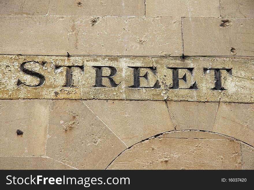 Sign carved in stone in Central Bath in Somerse. Sign carved in stone in Central Bath in Somerse