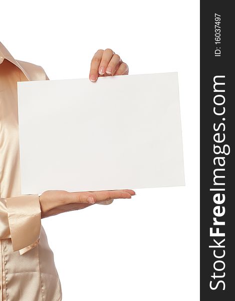 The worker holds the blank paper in the hand. The worker holds the blank paper in the hand