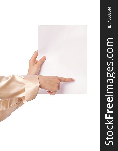 The worker holds the white blank paper in the hand