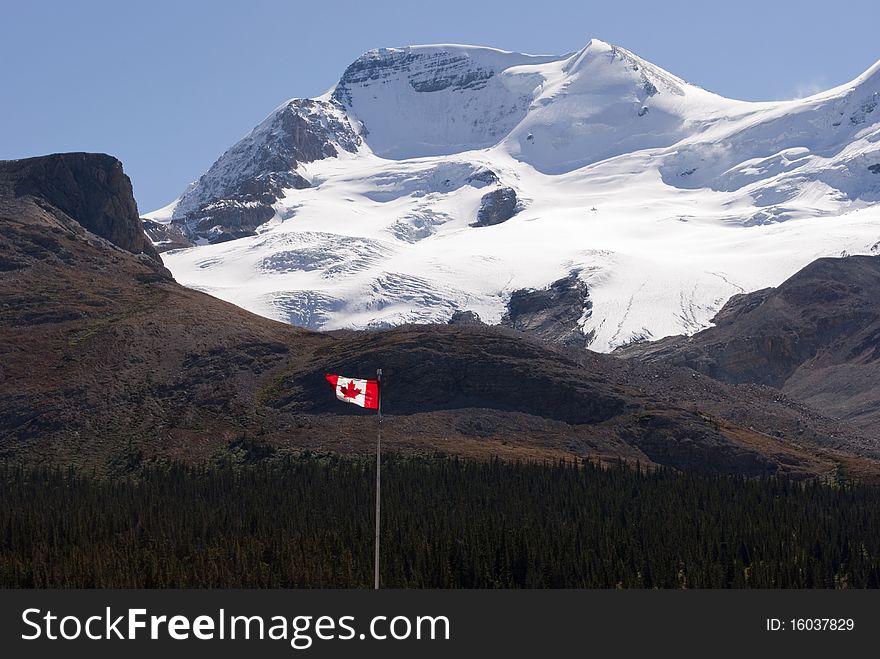 Icefield And Canadian Flag