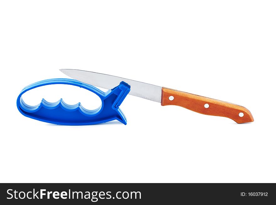 Knife and sharpener isolated.
